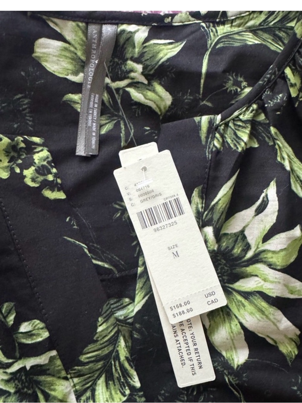 Anthropologie Black & Green Botanical Print Maxi Dress - Picture 3 of 4